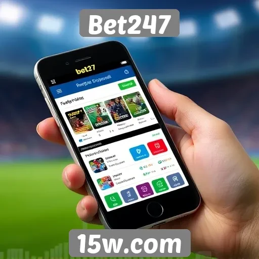 Funcionalidade do aplicativo mobile Bet247 em destaque